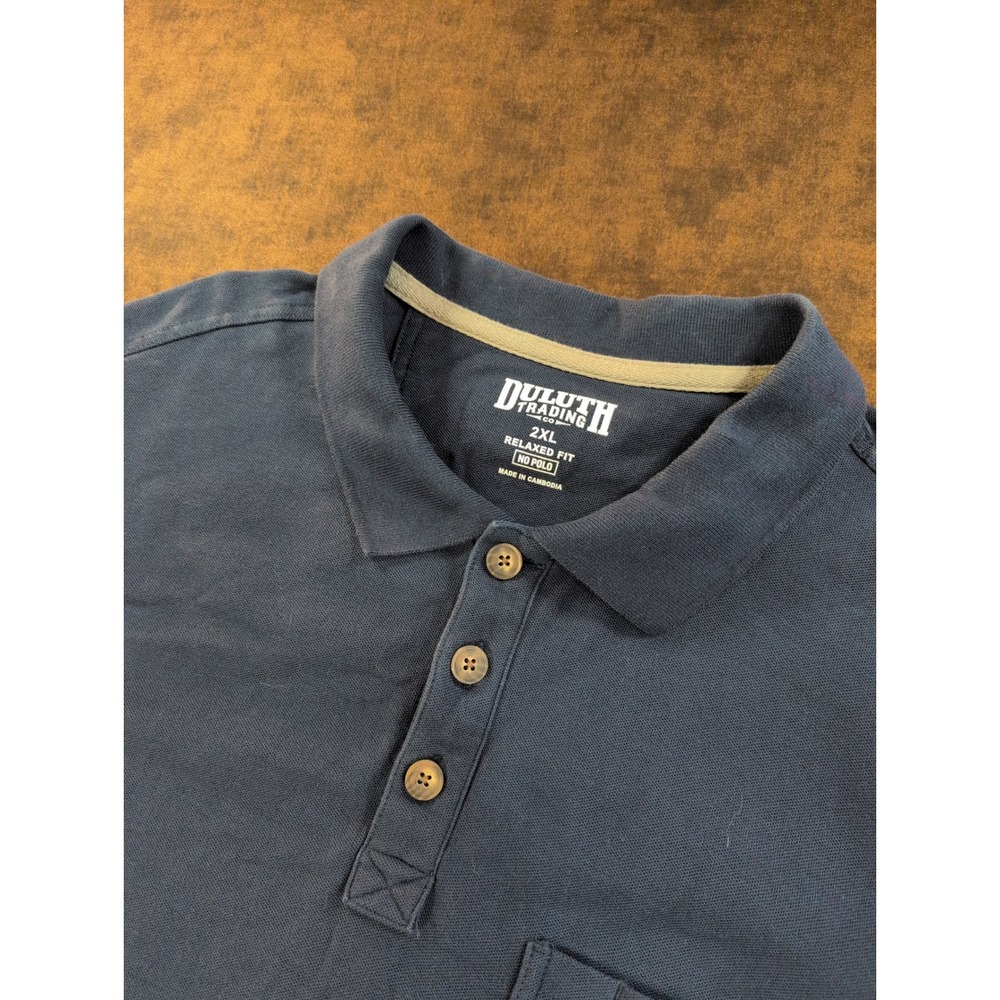 Duluth Trading Co Mens 2XL Relaxed Fit No Polo Shirt‎ Navy Blue Long Sleeve